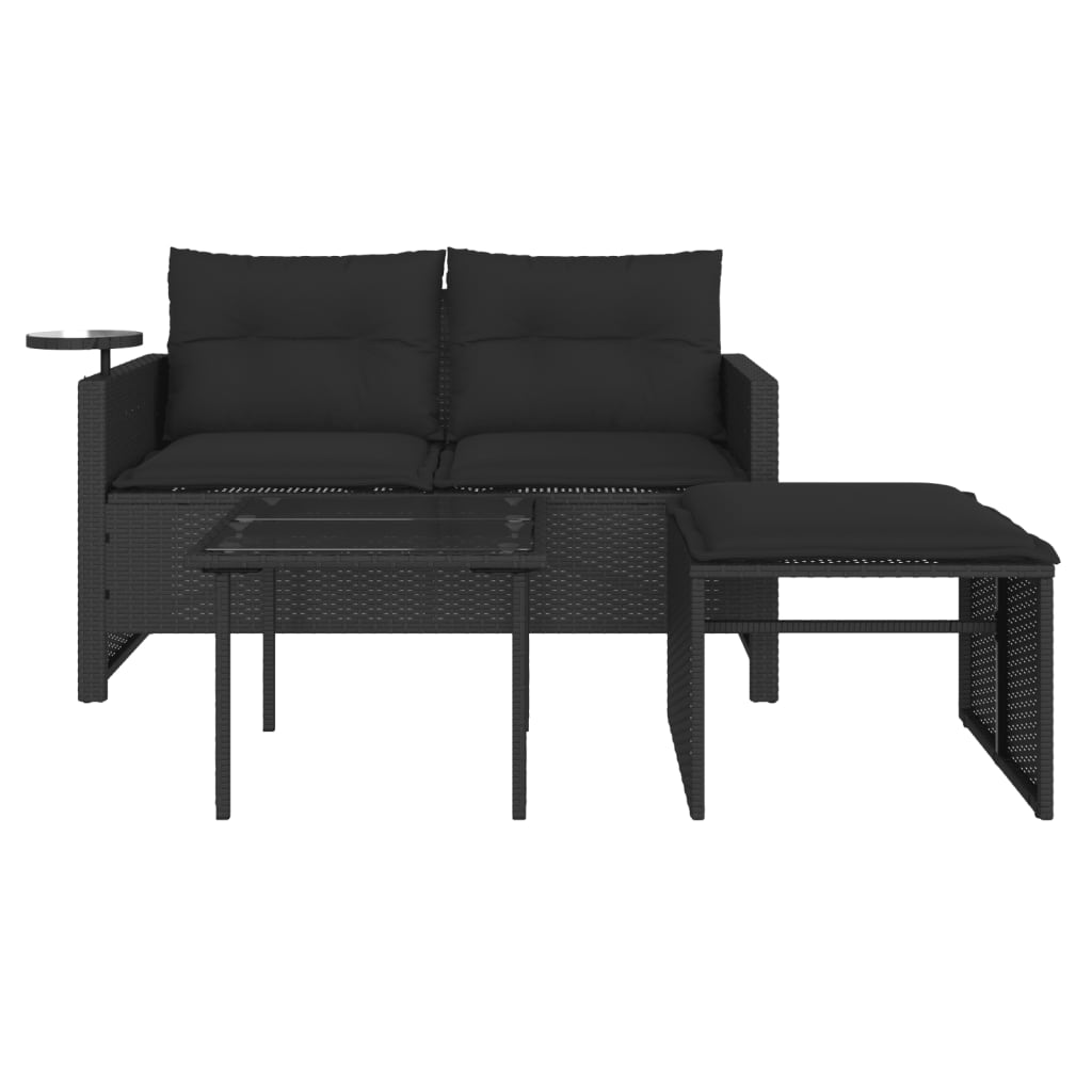 Set Divani da Giardino 3 pz con Cuscini in Polyrattan Nero 365458