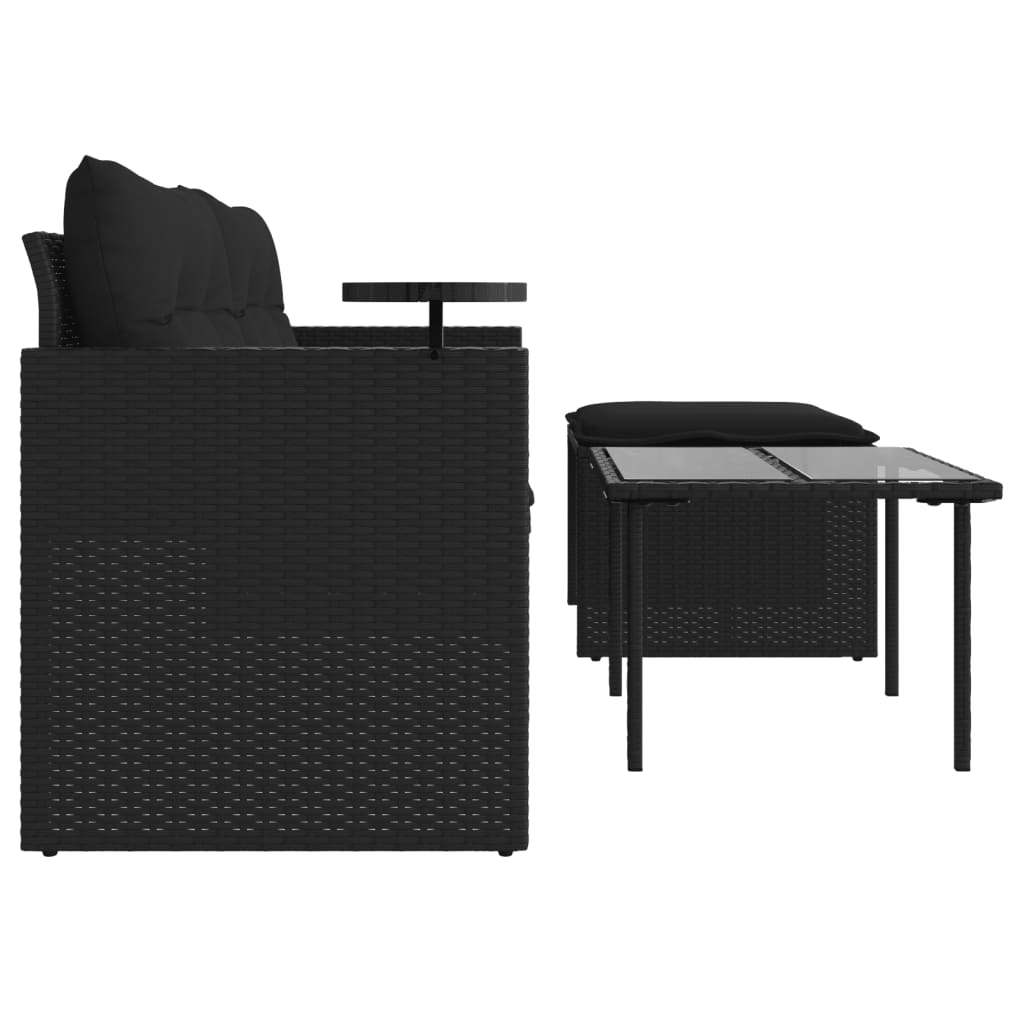 Set Divani da Giardino 3 pz con Cuscini in Polyrattan Nero 365458