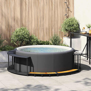 Bordo per Vasca da Spa con Portaoggetti&Gradino Polyrattan Nero 365610