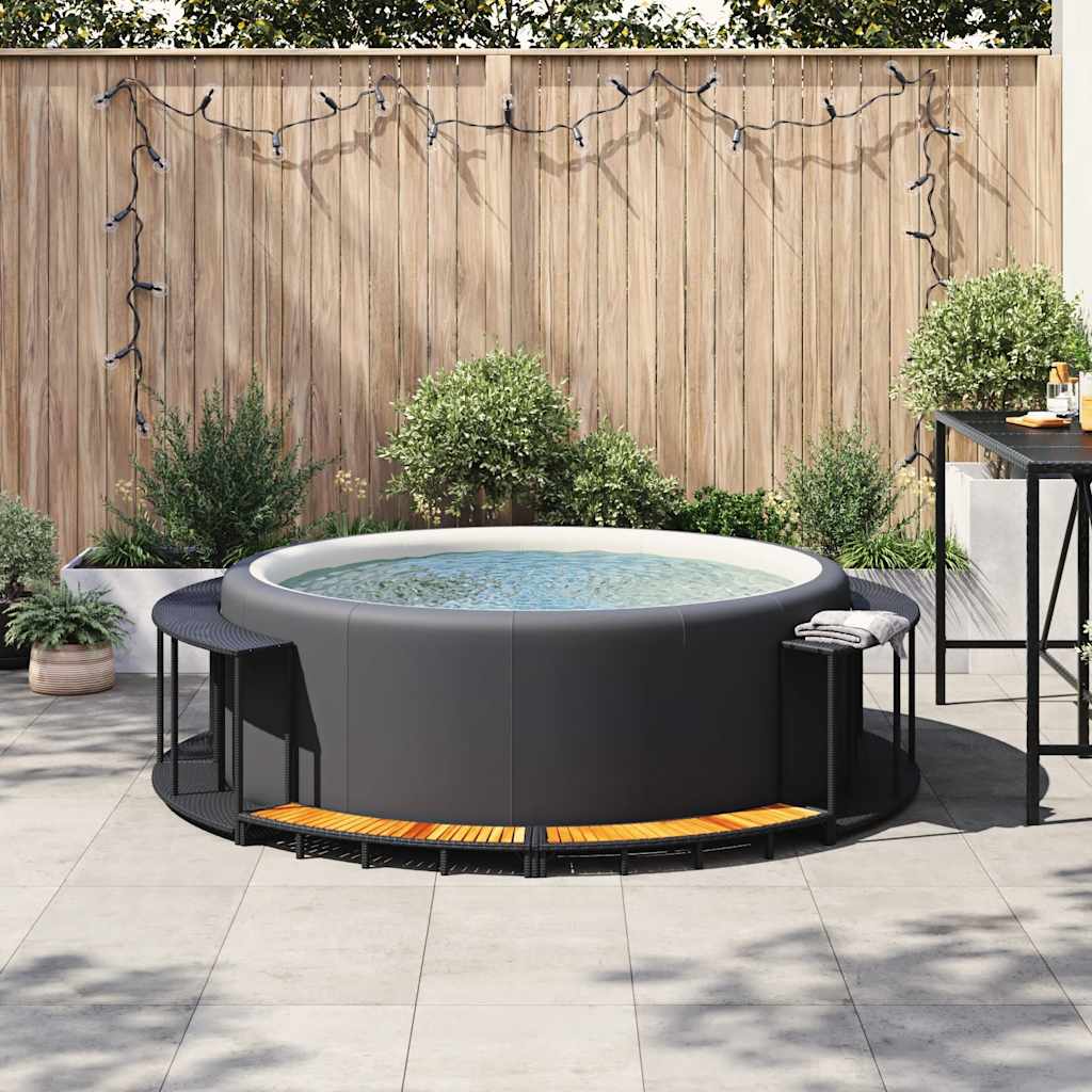 Bordo per Vasca da Spa con Portaoggetti&Gradino Polyrattan Nero 365610