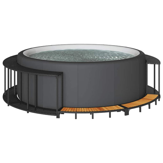 Bordo per Vasca da Spa con Portaoggetti&Gradino Polyrattan Nero 365610