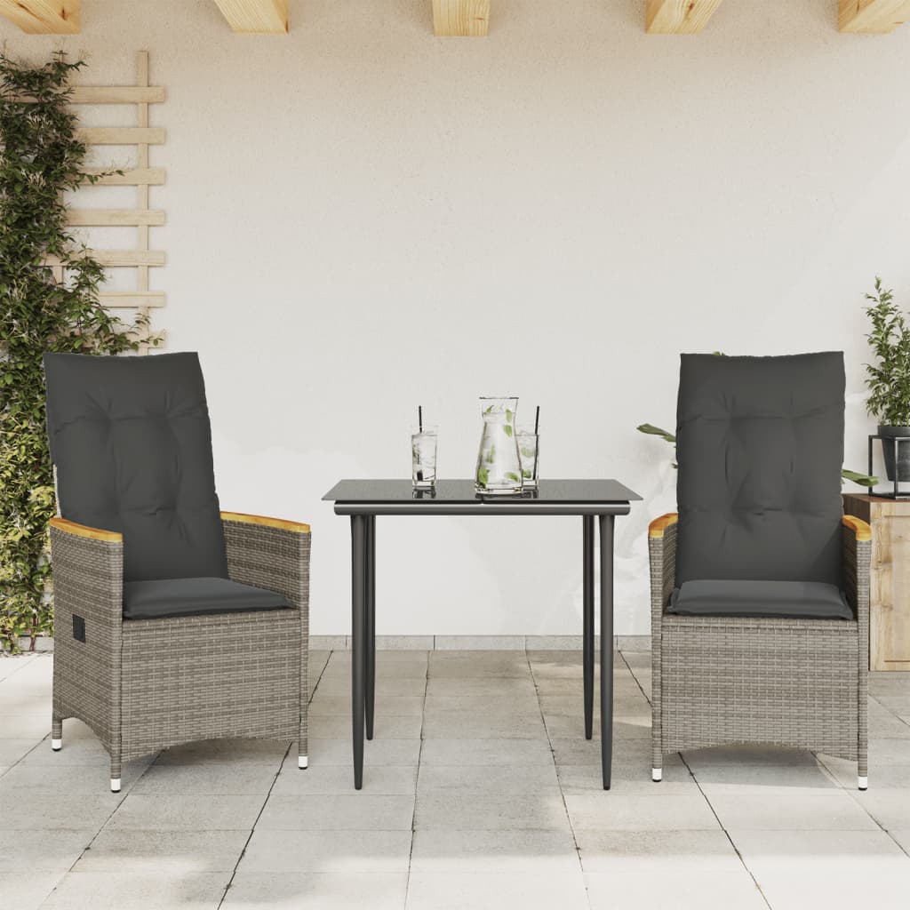 Sedie da Giardino Reclinabili 2 pz e Cuscini Grigio Polyrattan 365651