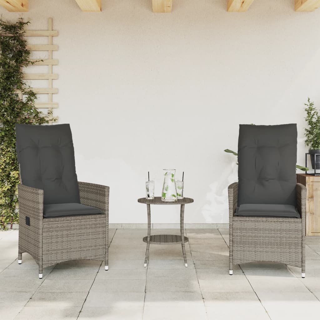 Set da Bistrò 3 pz con Cuscini Grigio in Polyrattan 365654