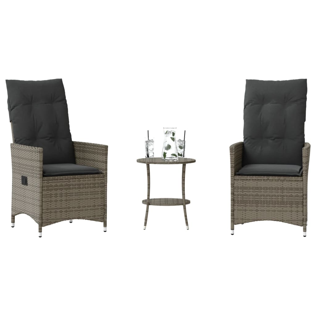 Set da Bistrò 3 pz con Cuscini Grigio in Polyrattan 365654