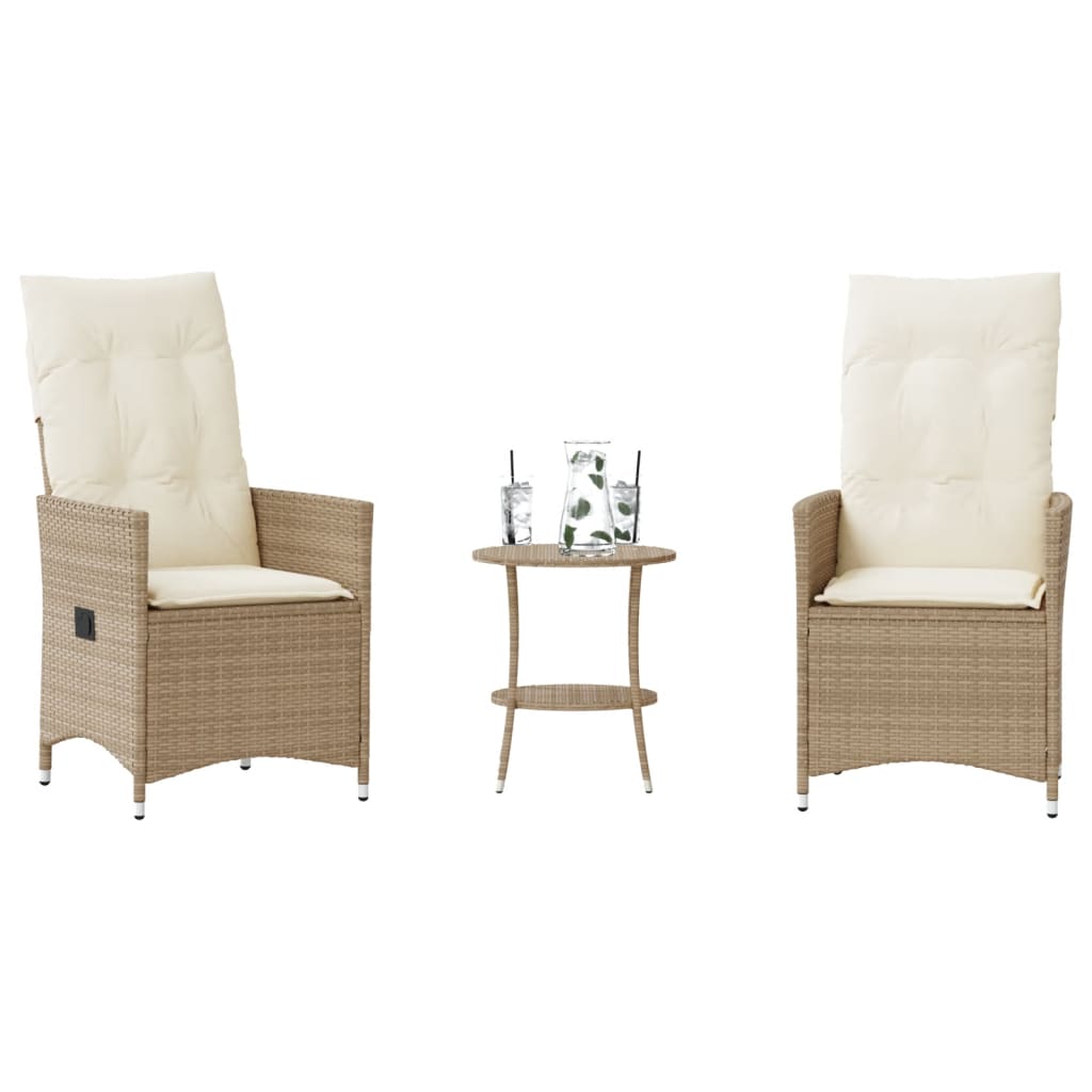 Set da Bistrò 3 pz con Cuscini Beige in Polyrattan 365655