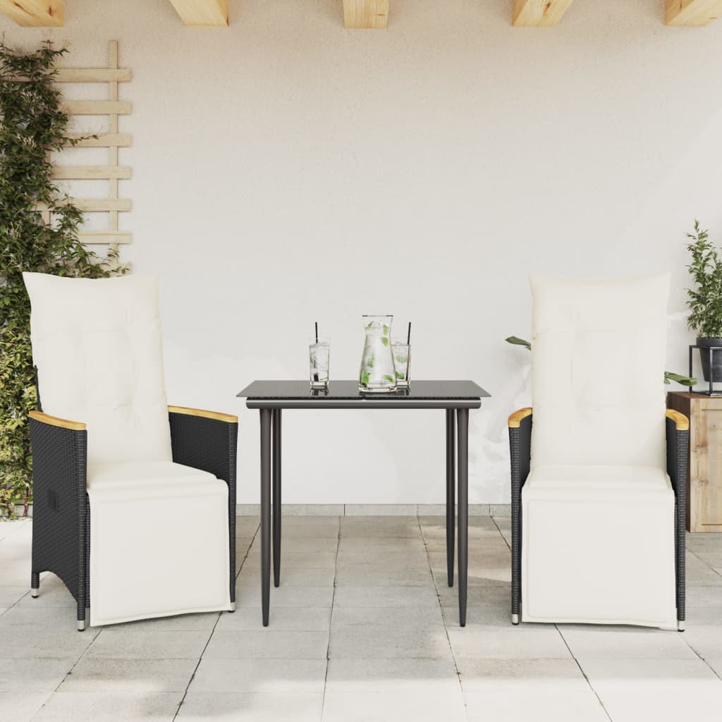 Sedie Reclinabili da Giardino 2 pz con Cuscini Nero Polyrattan 365671