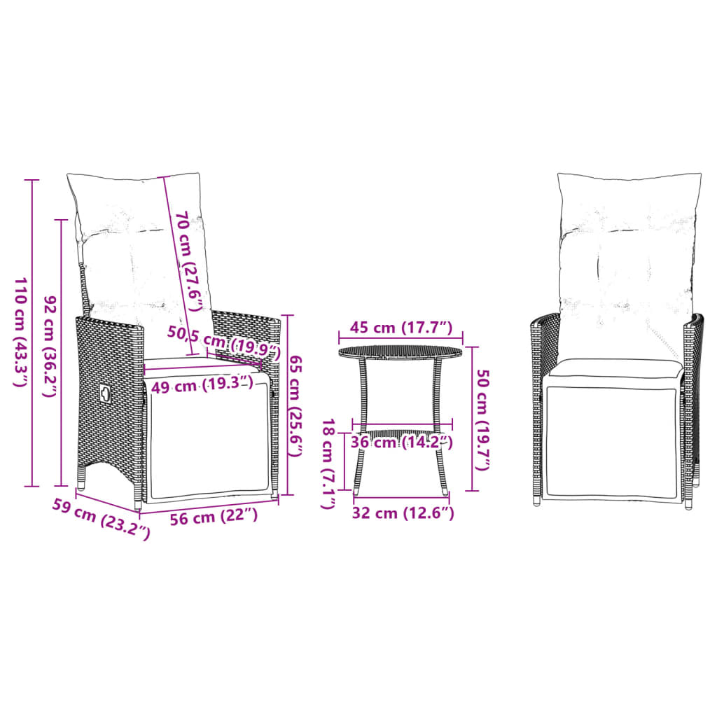 Set da Bistrò 3 pz con Cuscini Beige in Polyrattan 365676