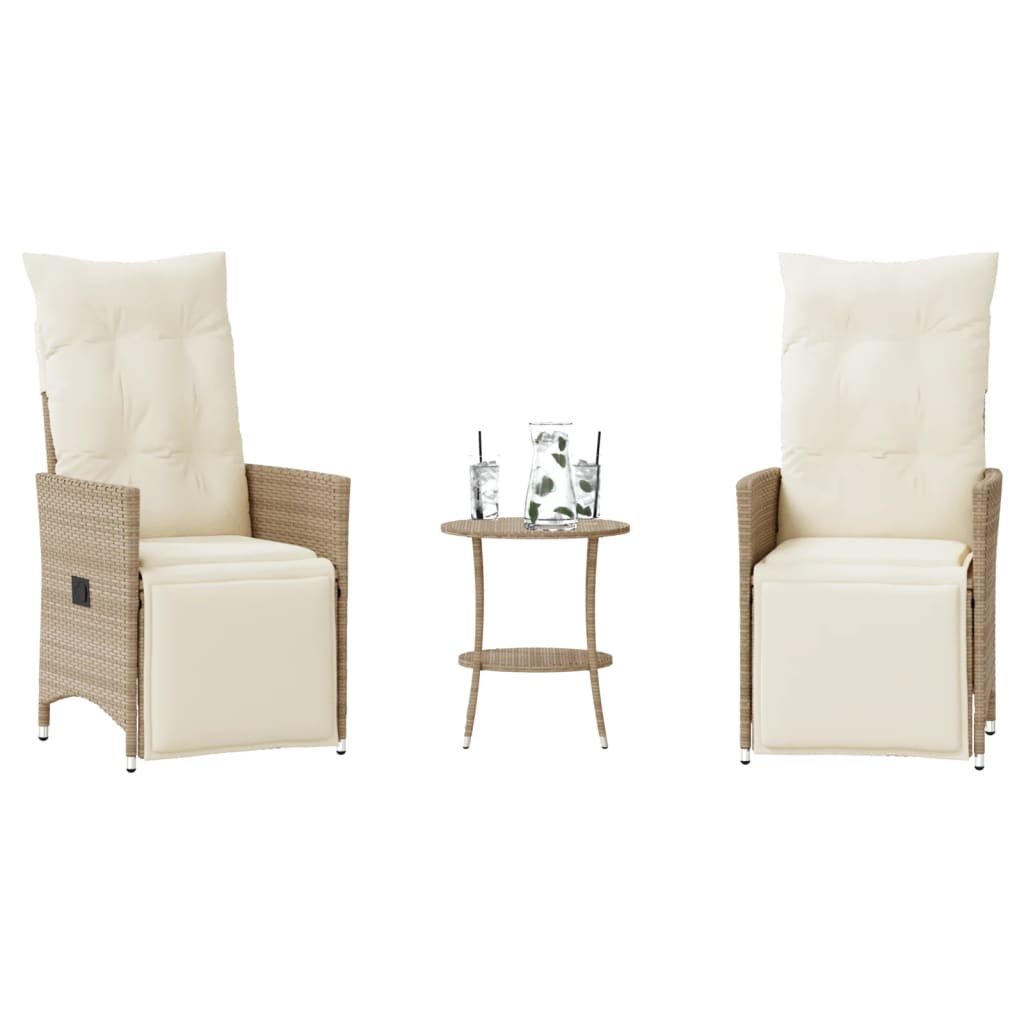 Set da Bistrò 3 pz con Cuscini Beige in Polyrattan 365676