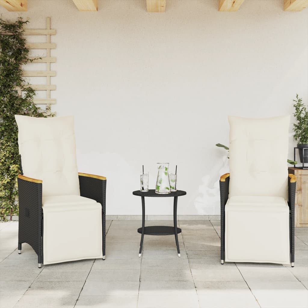 Set da Bistrò 3 pz con Cuscini Nero in Polyrattan 365678