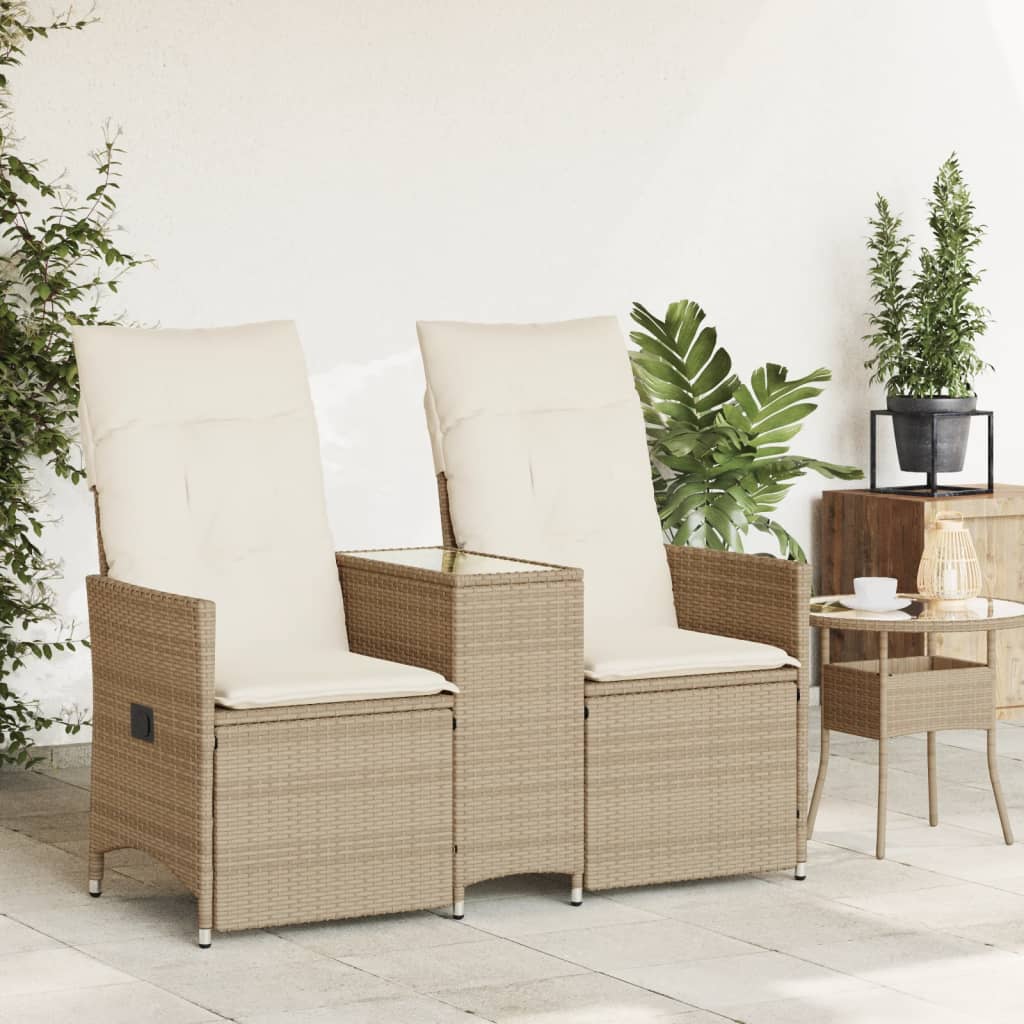 Divano Giardino Reclinabile 2 Posti Tavolino Beige Polyrattan 365713