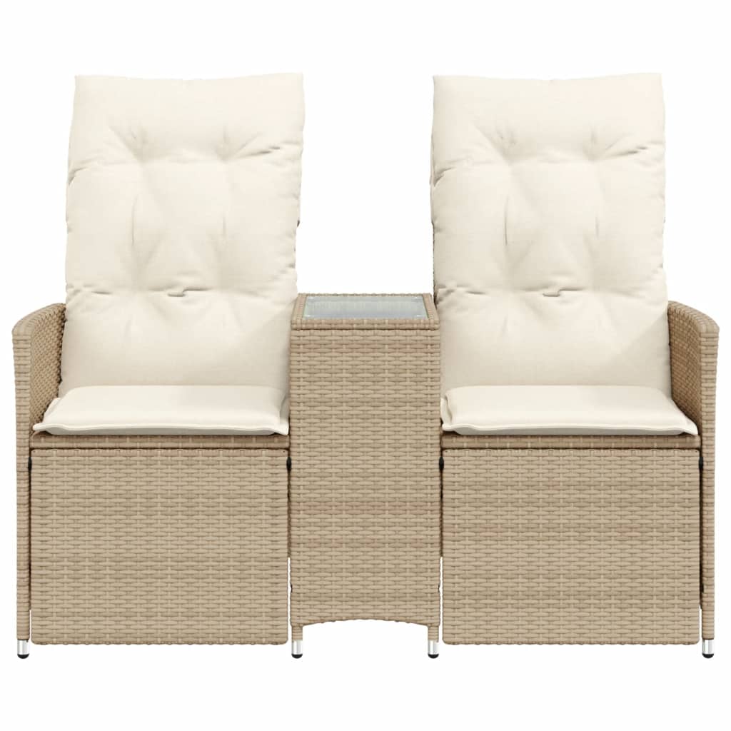 Divano Giardino Reclinabile 2 Posti Tavolino Beige Polyrattan 365713