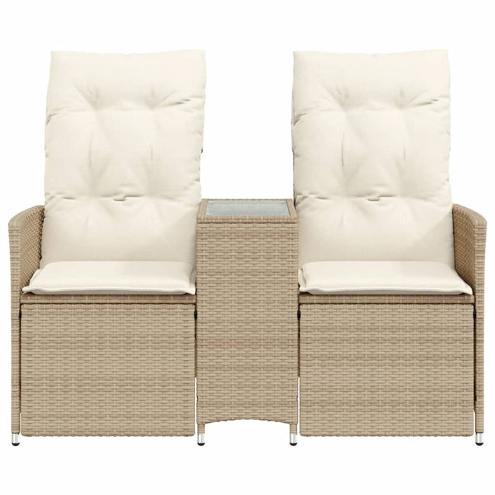 Divano Giardino Reclinabile 2 Posti Tavolino Beige Polyrattan 365713