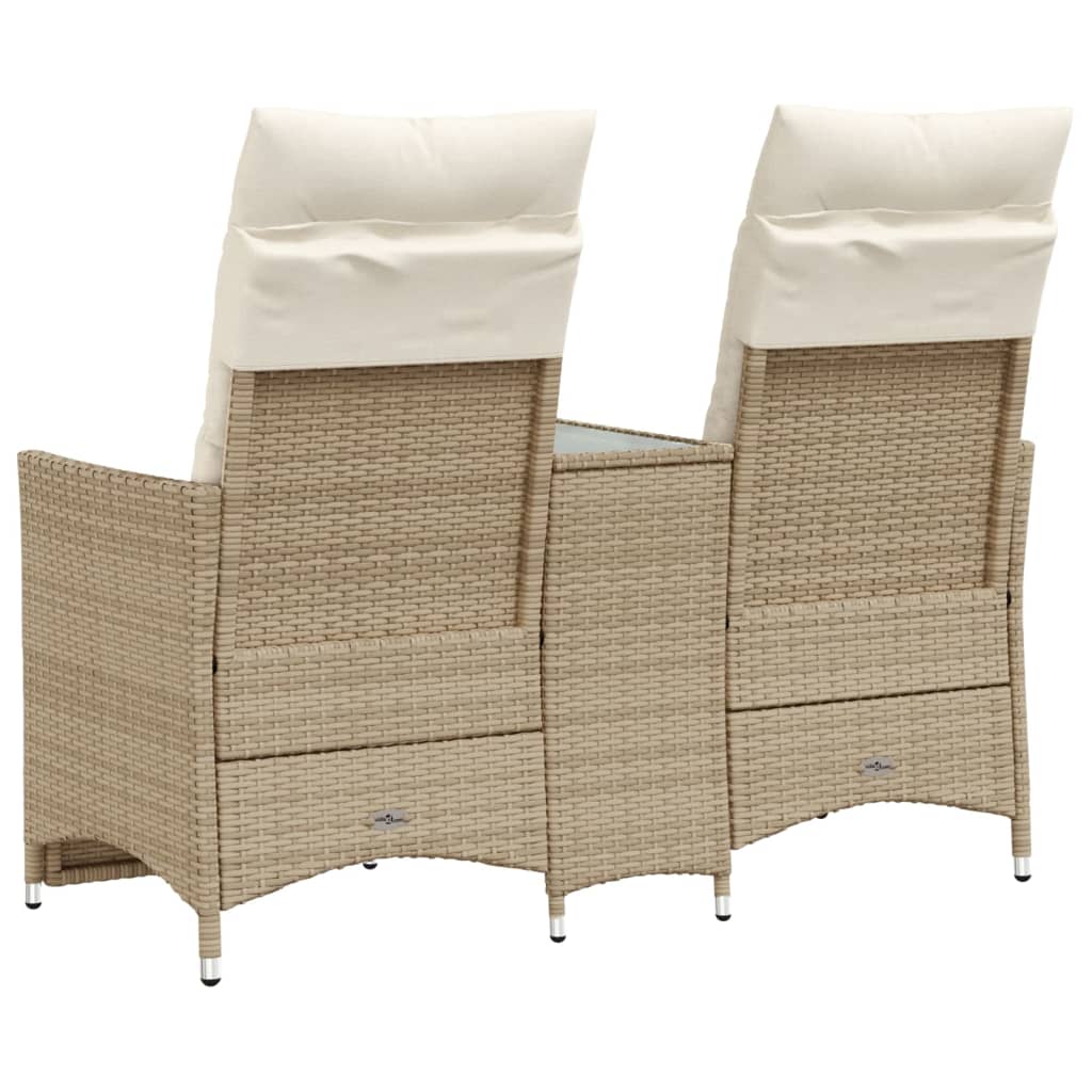 Divano Giardino Reclinabile 2 Posti Tavolino Beige Polyrattan 365713