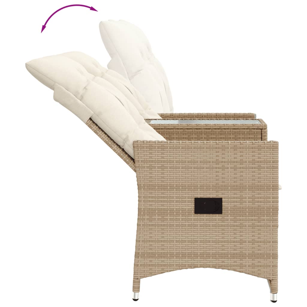 Divano Giardino Reclinabile 2 Posti Tavolino Beige Polyrattan 365713