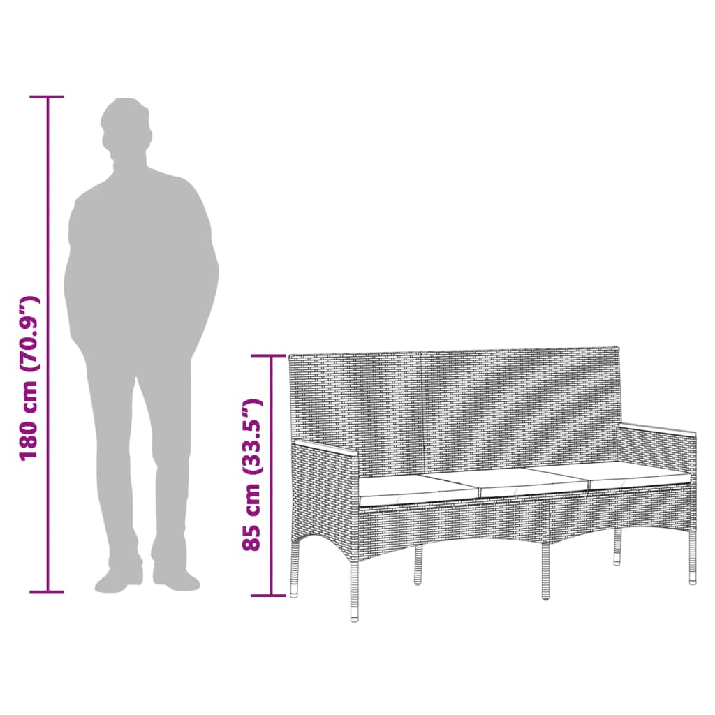 Panca da Giardino a 3 Posti con Cuscini Grigia in Polyrattan 365442