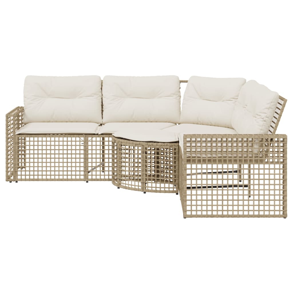 Divano da Giardino a L con Cuscini e Pouf Beige in Polyrattan 365896