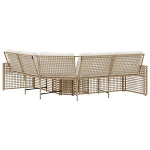 Divano da Giardino a L con Cuscini e Pouf Beige in Polyrattan 365896