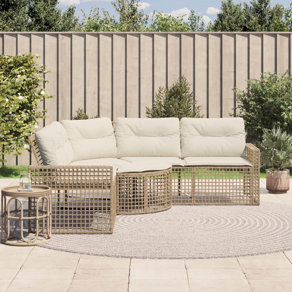 Divano da Giardino a L con Cuscini e Pouf Beige in Polyrattan 365896