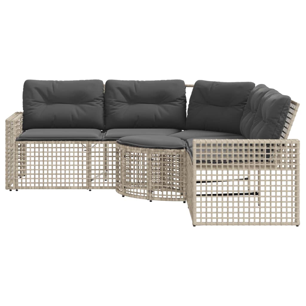 Divano da Giardino a L Cuscini e Pouf Grigio Chiaro Polyrattan 365898