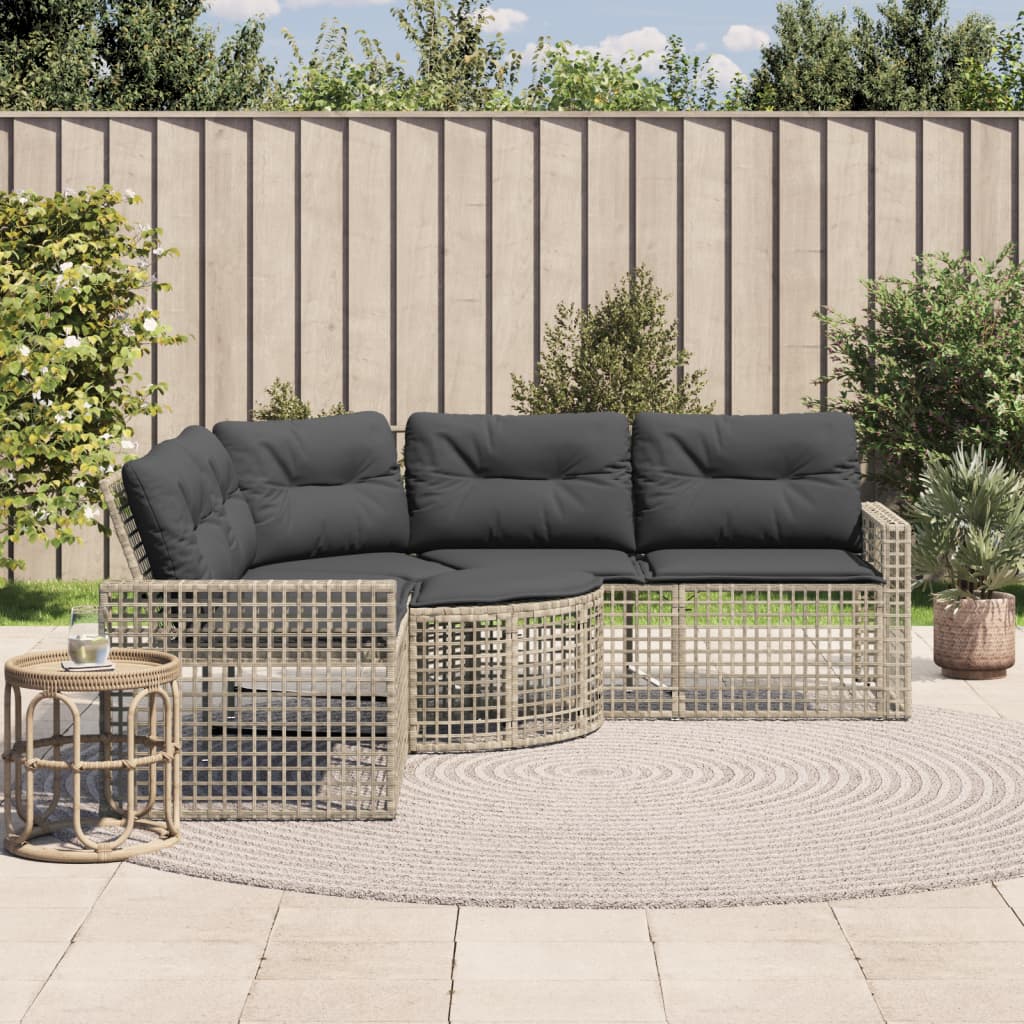 Divano da Giardino a L Cuscini e Pouf Grigio Chiaro Polyrattan 365898