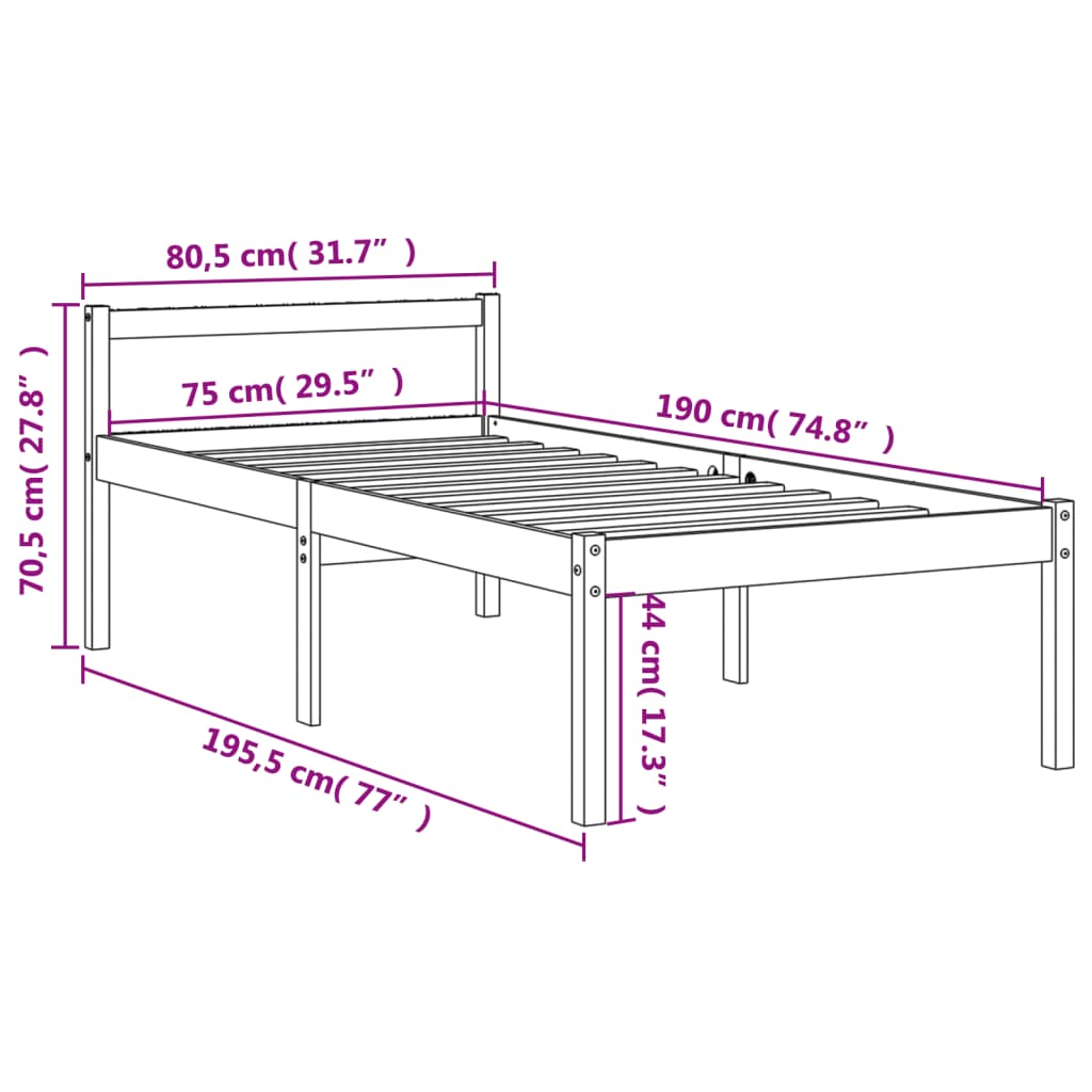 Letto per Anziani Marrone Cera 75x190 cm Legno Massello di Pino 844150