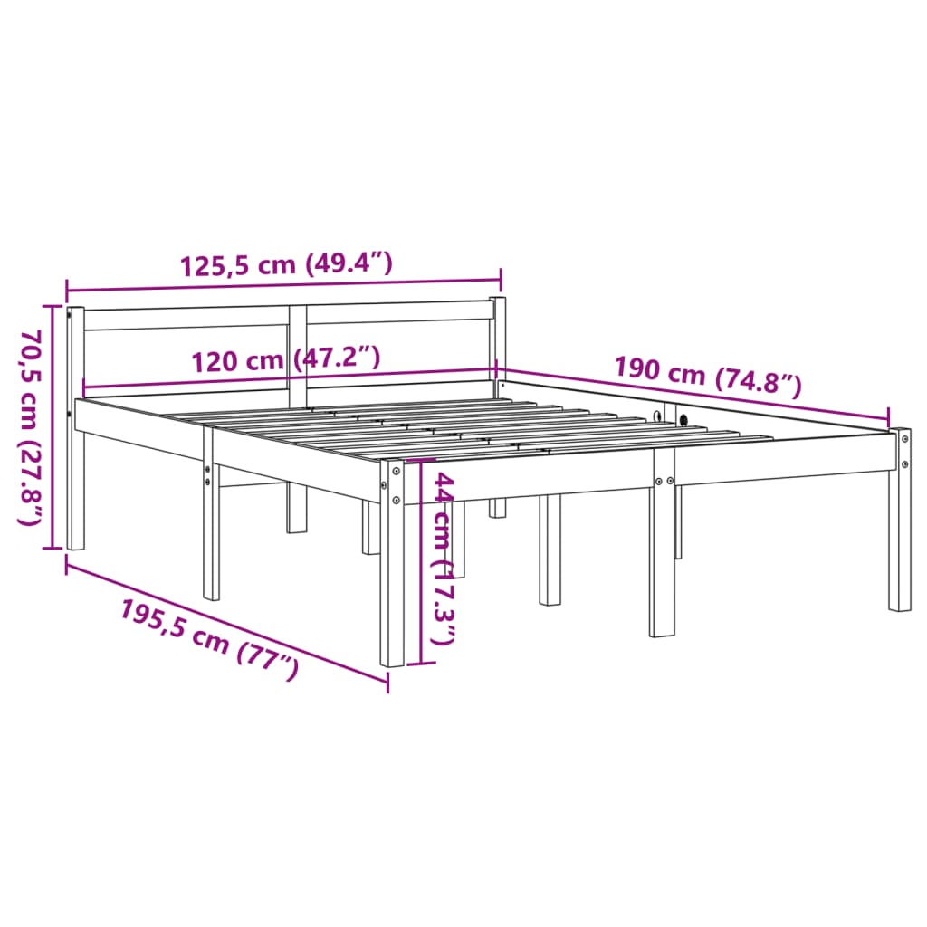 Letto per Anziani Marrone Cera 120x190cm Legno Massello di Pino 844152