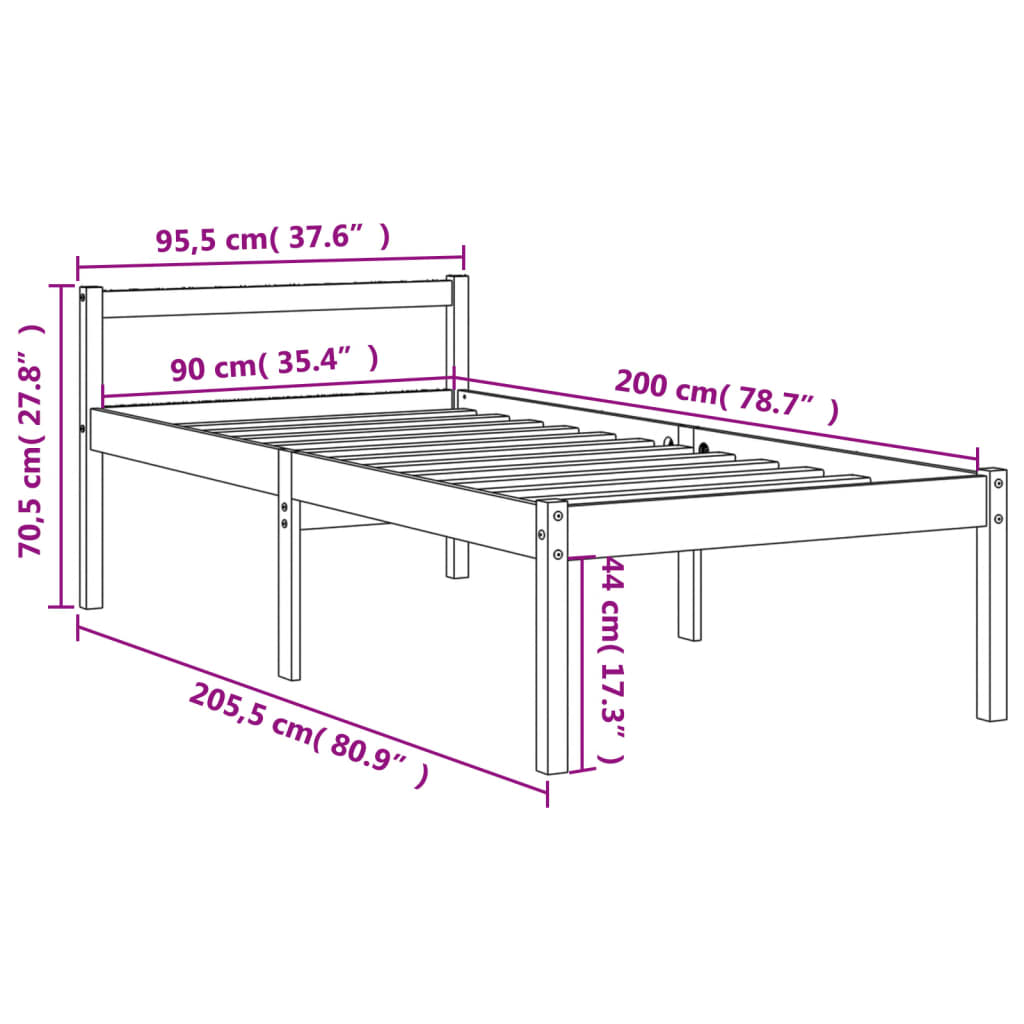 Letto per Anziani Marrone Cera 90x200 cm Legno Massello di Pino 844155