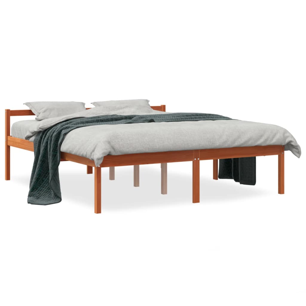 Letto per Anziani Marrone Cera 150x200cm Legno Massello di Pinocod mxl 111465