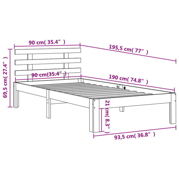 Giroletto con Testiera Marrone Cera 90x190 cm Massello Pino 844267