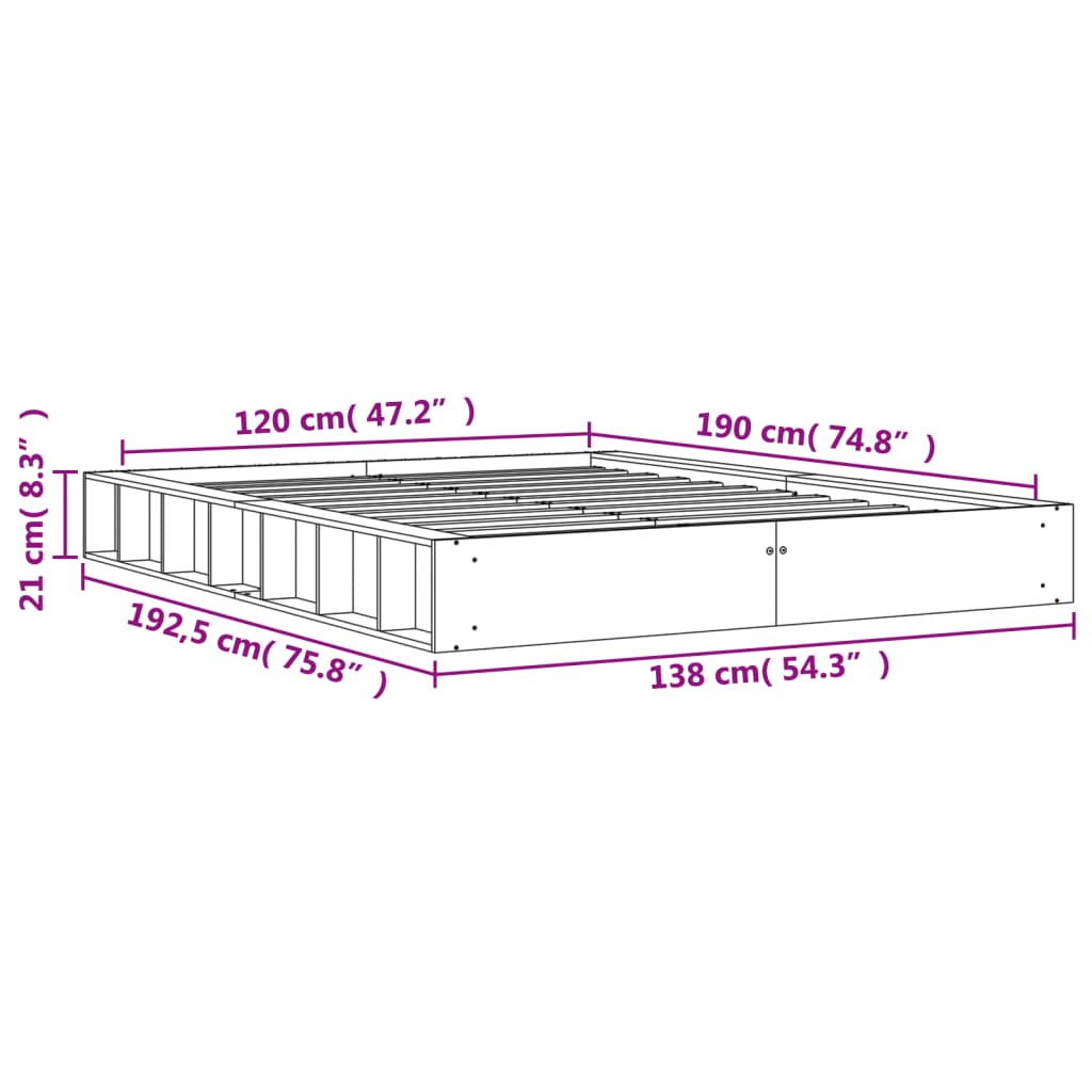 Letto senza Materasso Marrone Cera 120x190 cm in Legno di Pino 844434