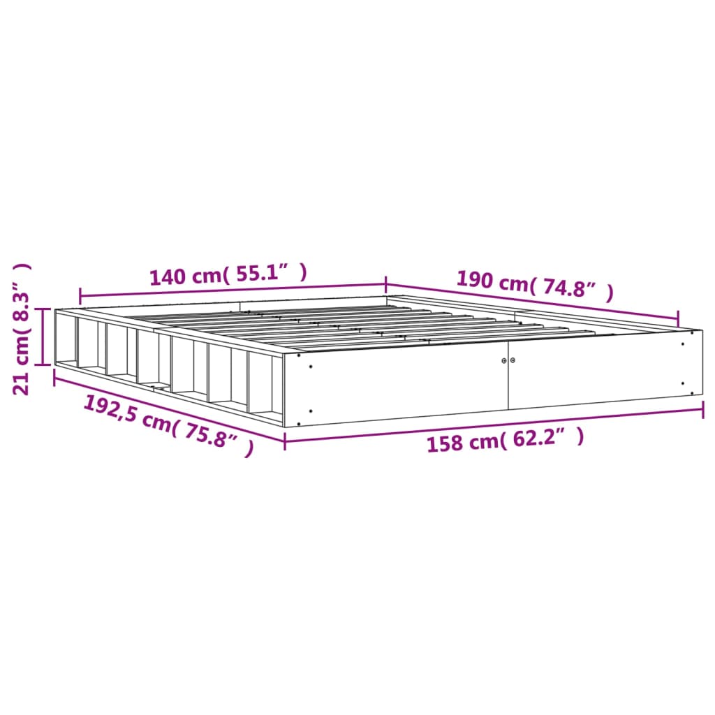 Letto senza Materasso Marrone Cera 140x190 cm in Legno di Pino 844436