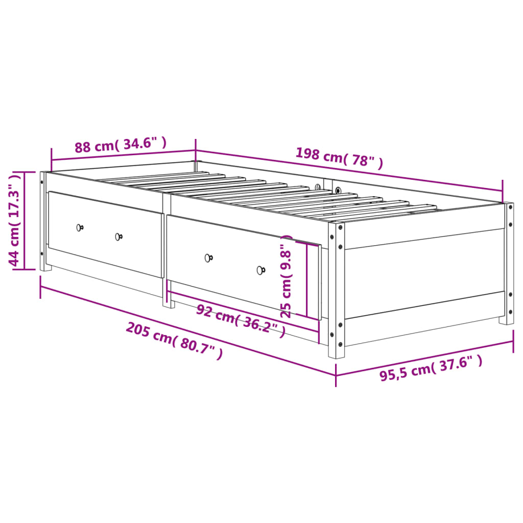 Dormeuse Marrone Cera 90x200 cm in Legno Massello di Pino 844478