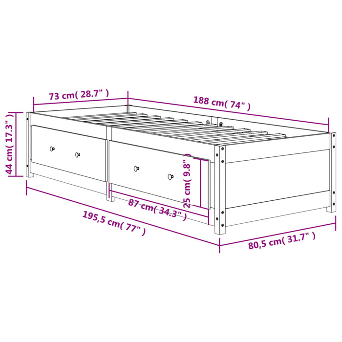 Dormeuse Marrone Cera 75x190 cm in Legno Massello di Pino 844480