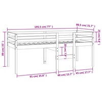 Letto a Soppalco Marrone Cera 75x190 cm Legno Massello di Pino 844484