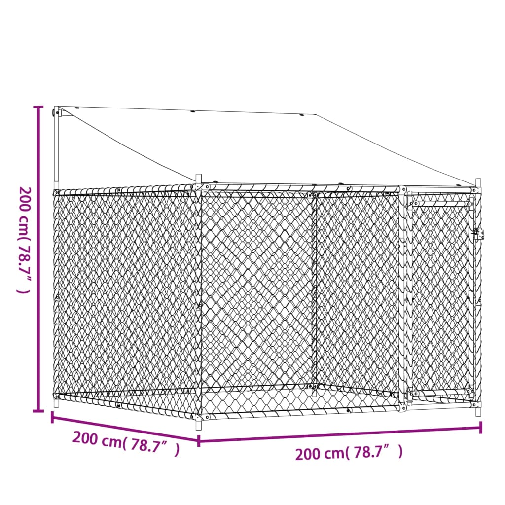 Gabbia Cani con Tetto e Porta Grigia 2x2x2 m in Acciaio Zincato 172559