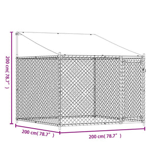 Gabbia Cani con Tetto e Porta Grigia 2x2x2 m in Acciaio Zincato 172559