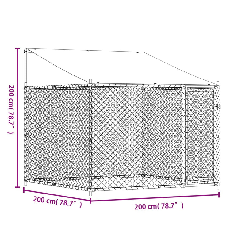 Gabbia Cani con Tetto e Porta Grigia 2x2x2 m in Acciaio Zincato 172559