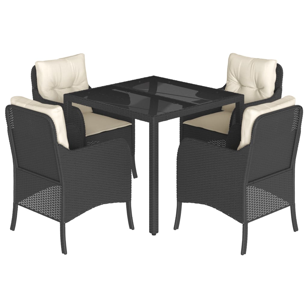 Set da Pranzo da Giardino 5 pz Nero con Cuscini in Polyrattancod mxl 86886