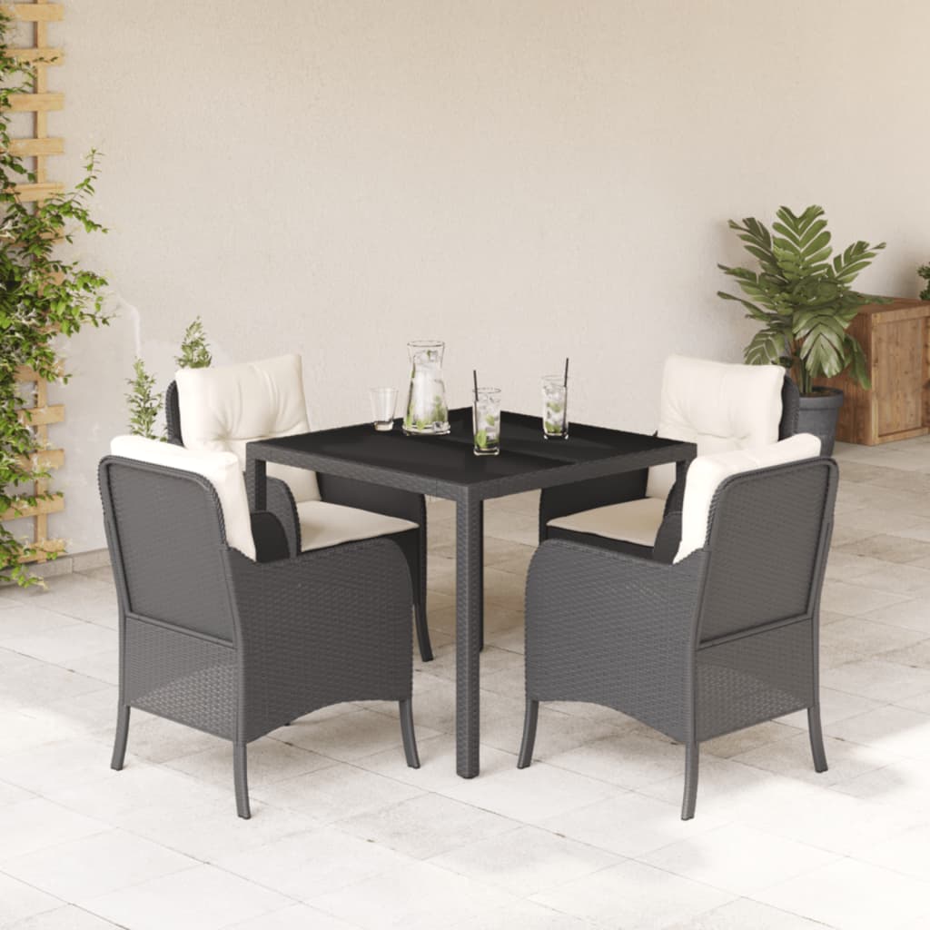 Set da Pranzo da Giardino 5 pz Nero con Cuscini in Polyrattancod mxl 86886