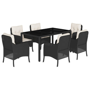 Set da Pranzo da Giardino 7 pz Nero con Cuscini in Polyrattancod mxl 134869