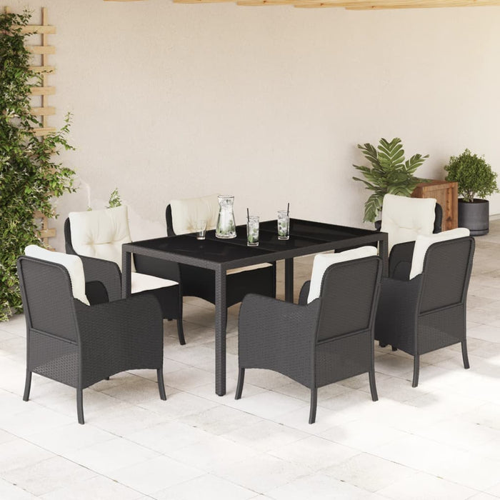 Set da Pranzo da Giardino 7 pz Nero con Cuscini in Polyrattancod mxl 134869