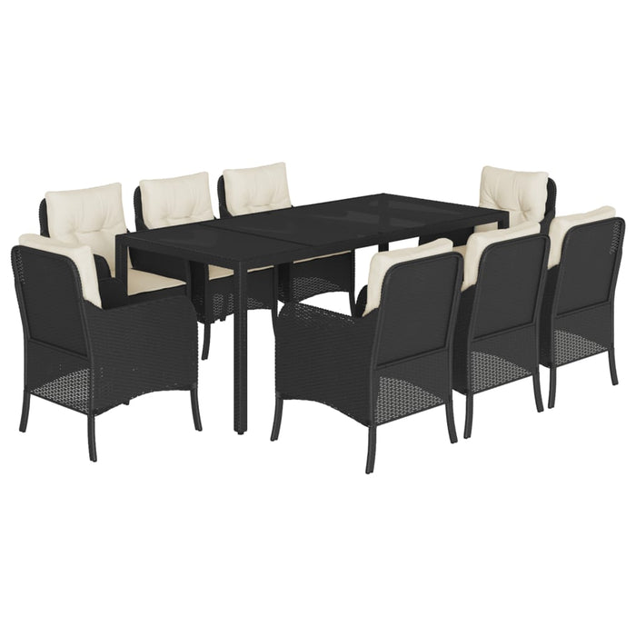 Set da Pranzo da Giardino 9 pz con Cuscini Nero in Polyrattancod mxl 134868