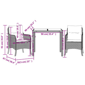 Set da Pranzo da Giardino 3 pz con Cuscini Nero in Polyrattan 3211848