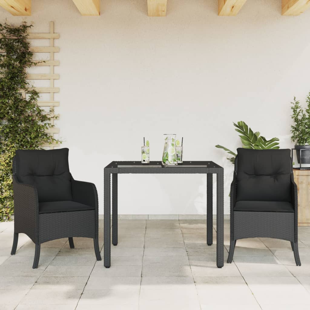 Set da Pranzo da Giardino 3 pz con Cuscini Nero in Polyrattan 3211848