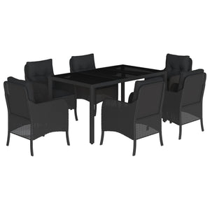 Set da Pranzo da Giardino 7 pz Nero con Cuscini in Polyrattan 3211851