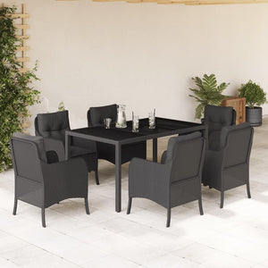 Set da Pranzo da Giardino 7 pz Nero con Cuscini in Polyrattan 3211851