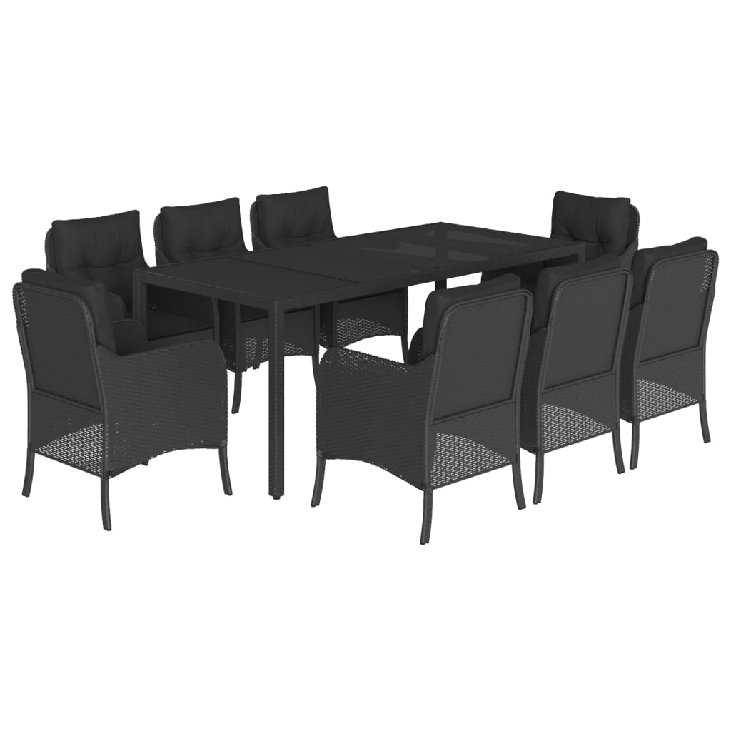 Set da Pranzo da Giardino 9 pz con Cuscini Nero in Polyrattancod mxl 134811