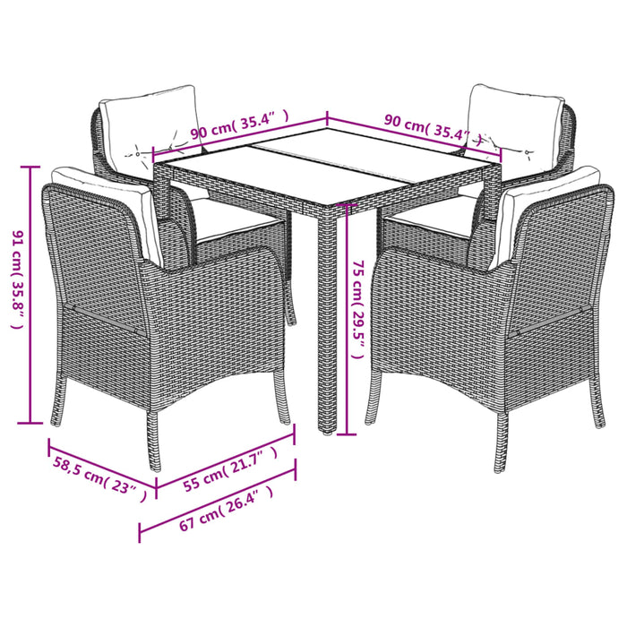 Set da Pranzo da Giardino 5 pz con Cuscini in Polyrattan Grigio 3211855