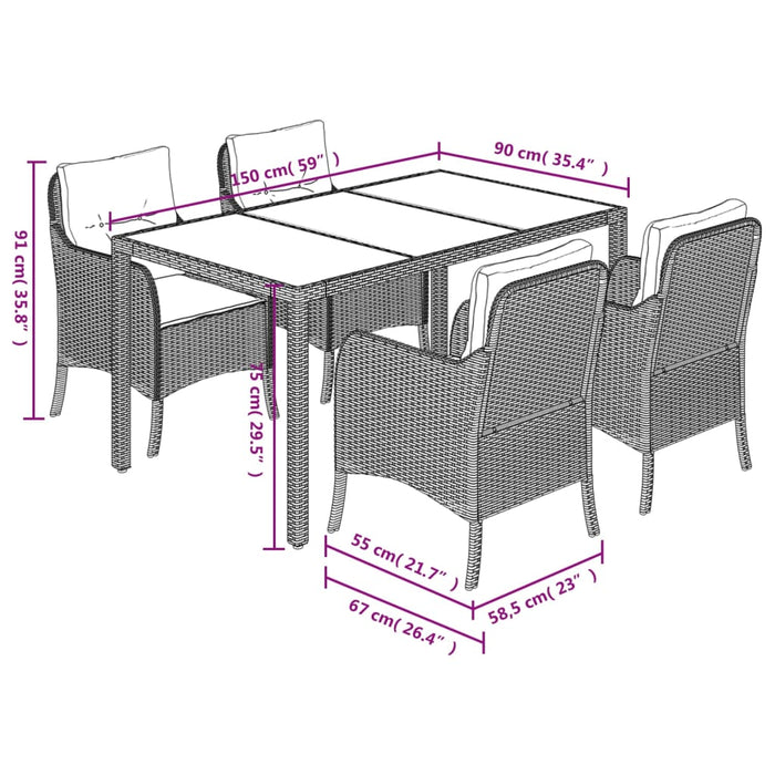 Set da Pranzo da Giardino 5 pz con Cuscini in Polyrattan Grigio 3211856