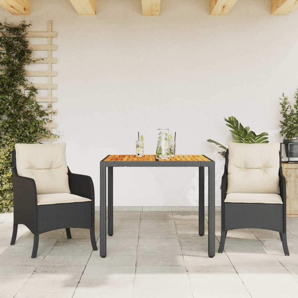 Set da Pranzo da Giardino 3 pz con Cuscini Nero in Polyrattan 3211860